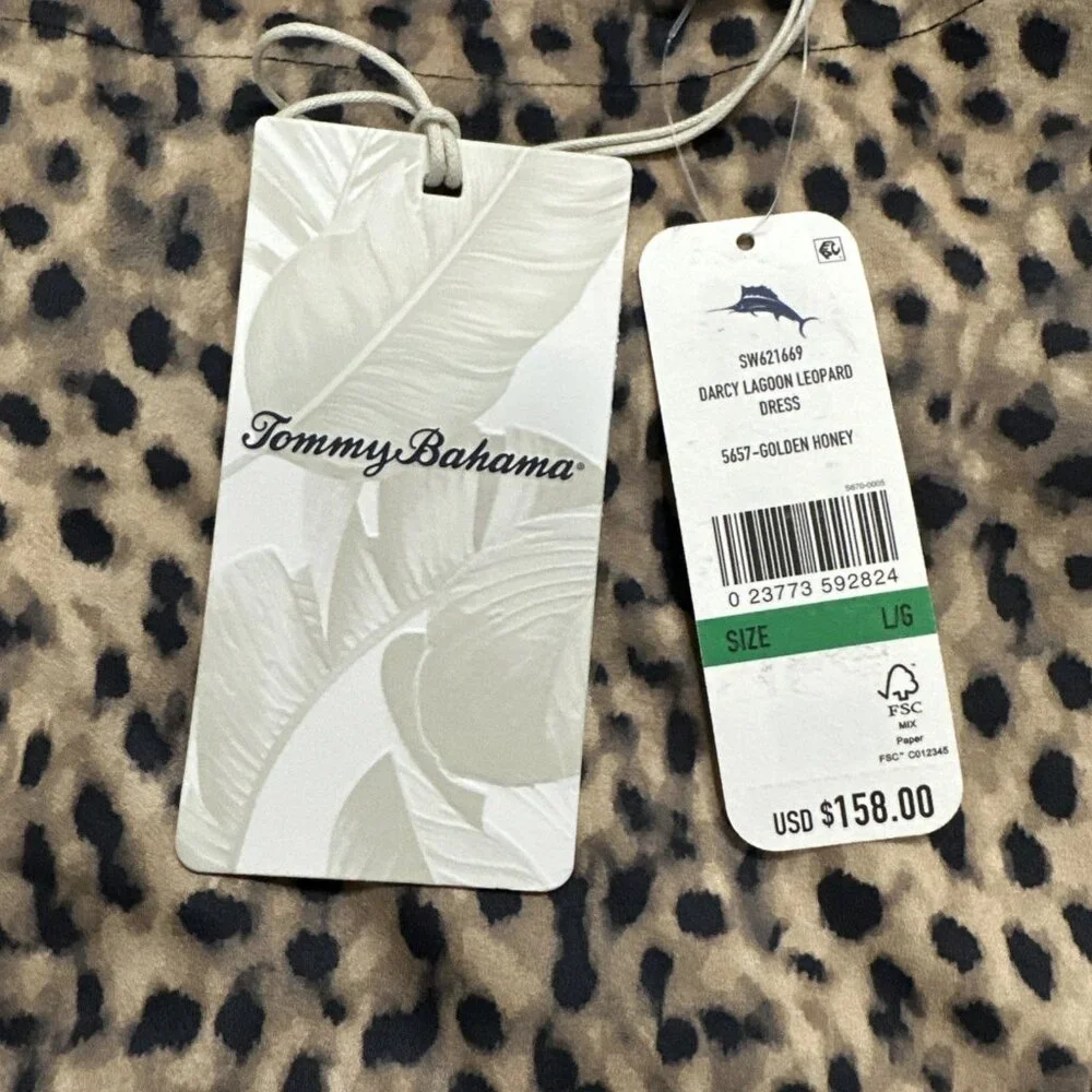 Tommy Bahama Darcy Leopard Print Shift Dress Large Golden Honey Faux Suede - Picture 9 of 9